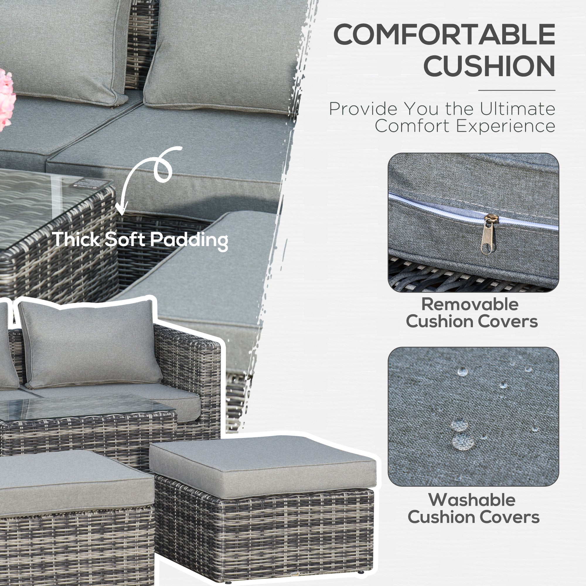 Kozy Five Piece Rattan Armchair, Stool and Table Set - Mixed Grey