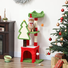 Kozy - Christmas Cat Tree, 120cm Cat Tower with Scratching Post & Board, Platform, Toys, Green