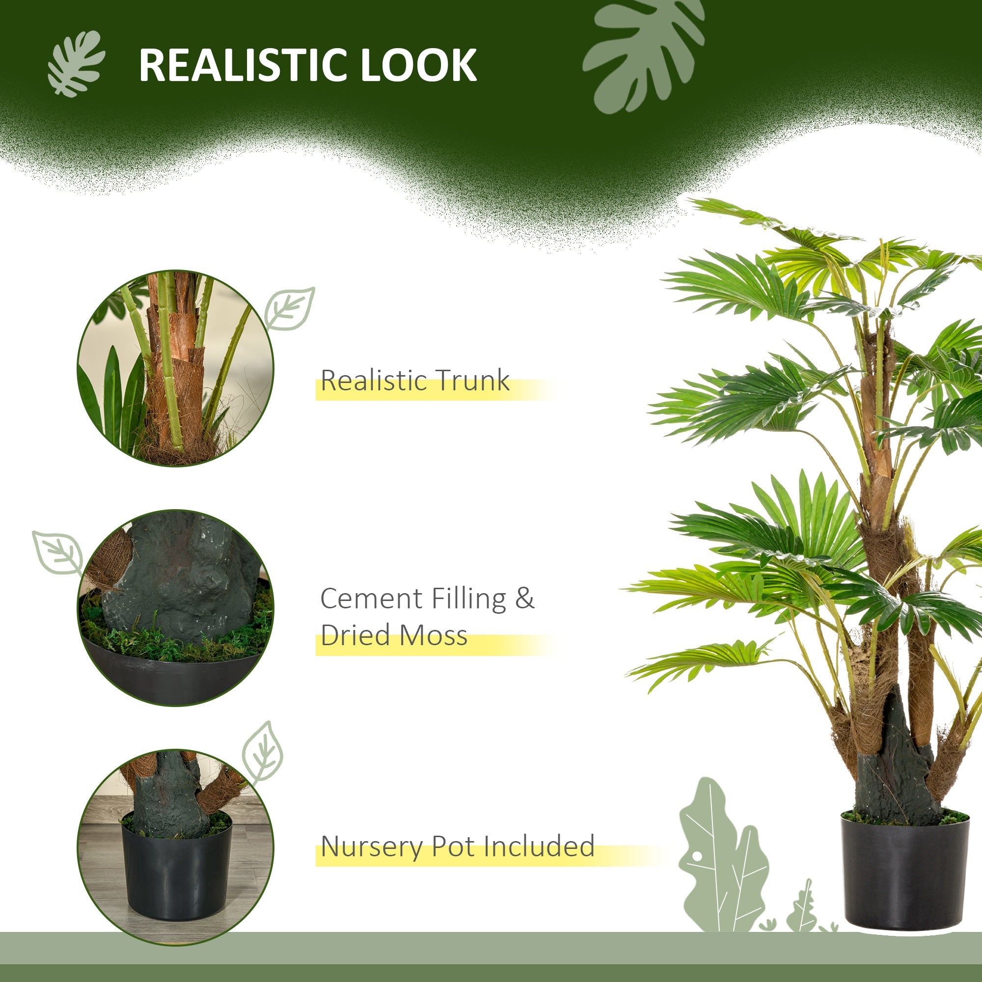 HOMCOM 2 Pack Artificial Plant Palm Tree in Pot, Fake Plants for Home Indoor Outdoor Decor, 135cm, Green | Aosom UK