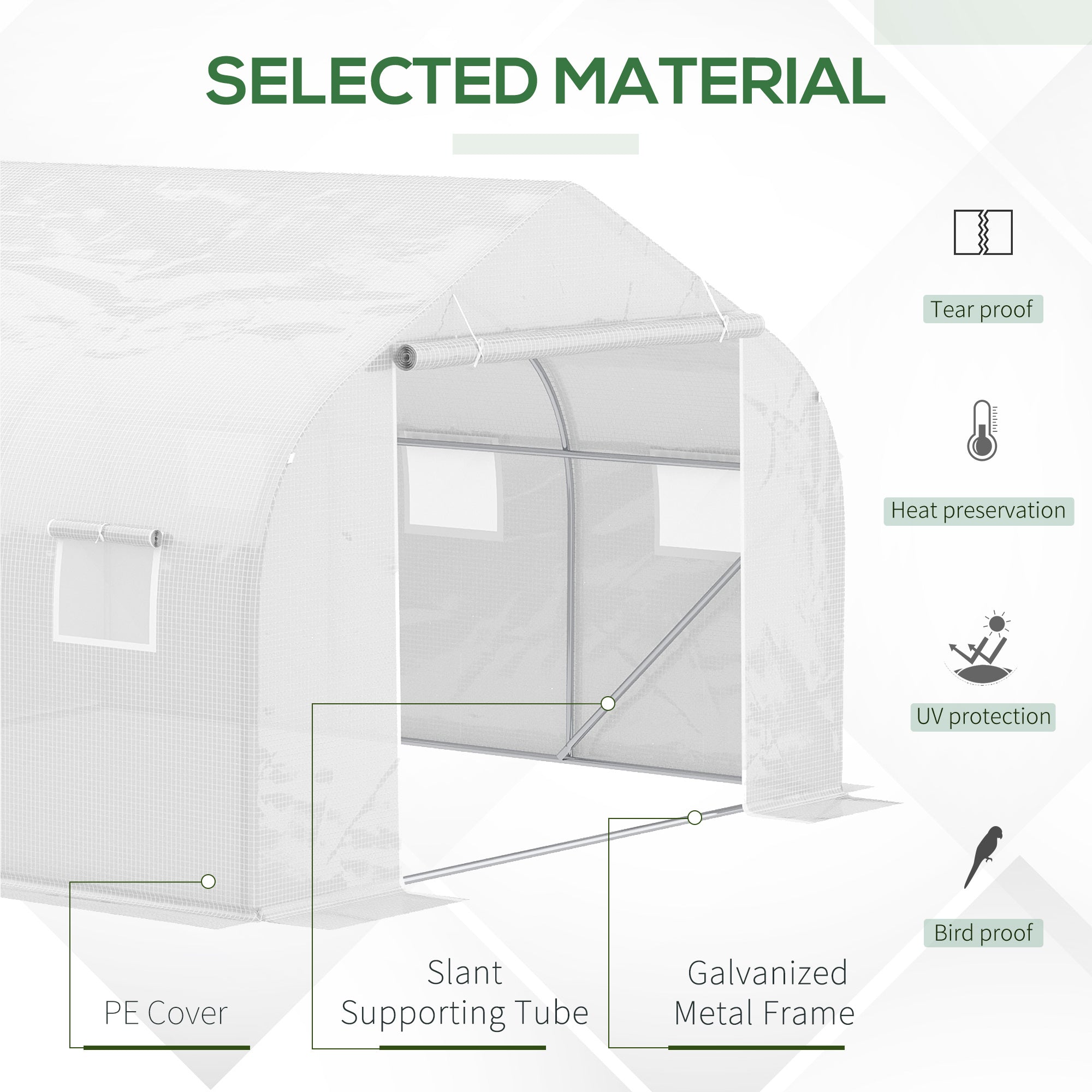 Kozy Walk-In Polytunnel Greenhouse Warm House Garden Tunnel Shelter Plant Shed with Door and Windows, Galvanised Steel Frame, 4.5 x 3 x 2m, White