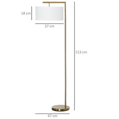 Kozy Floor Lamp, Modern Standing Lamp with Linen Lampshade, Round Base for Living Room, Bedroom, Dining Room, 153cm, Gold and White