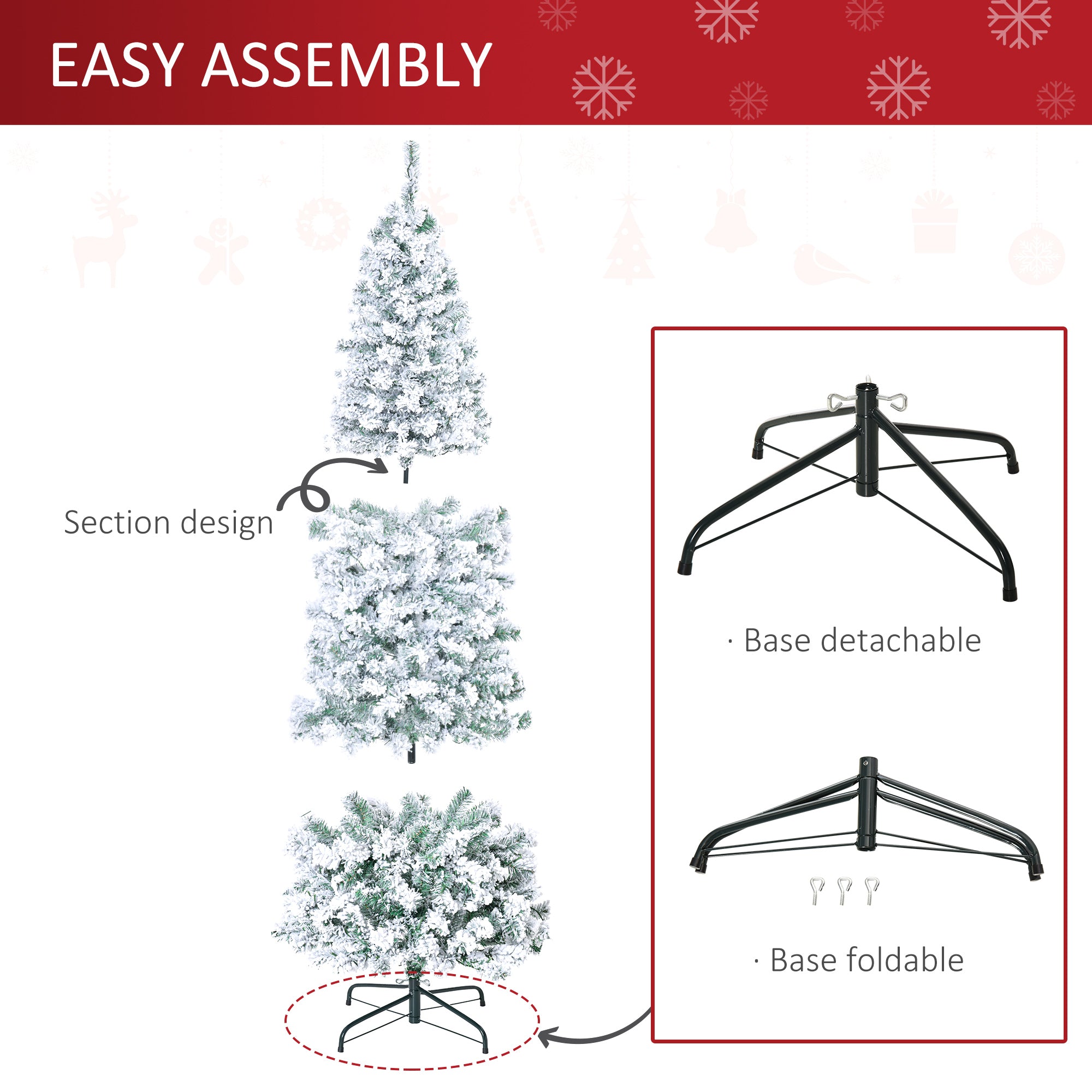 Kozy 6FT Prelit Artificial Snow Flocked Christmas Tree with Warm White LED Light, Holiday Home Xmas Decoration, Green White