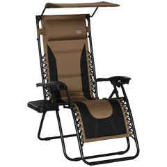 Kozy Zero Gravity Lounger Chair, Folding Reclining Patio Chair with Shade Cover, Padded Seat, Cup Holder, Soft Cushion and Headrest for Poolside, Camping, Coffee