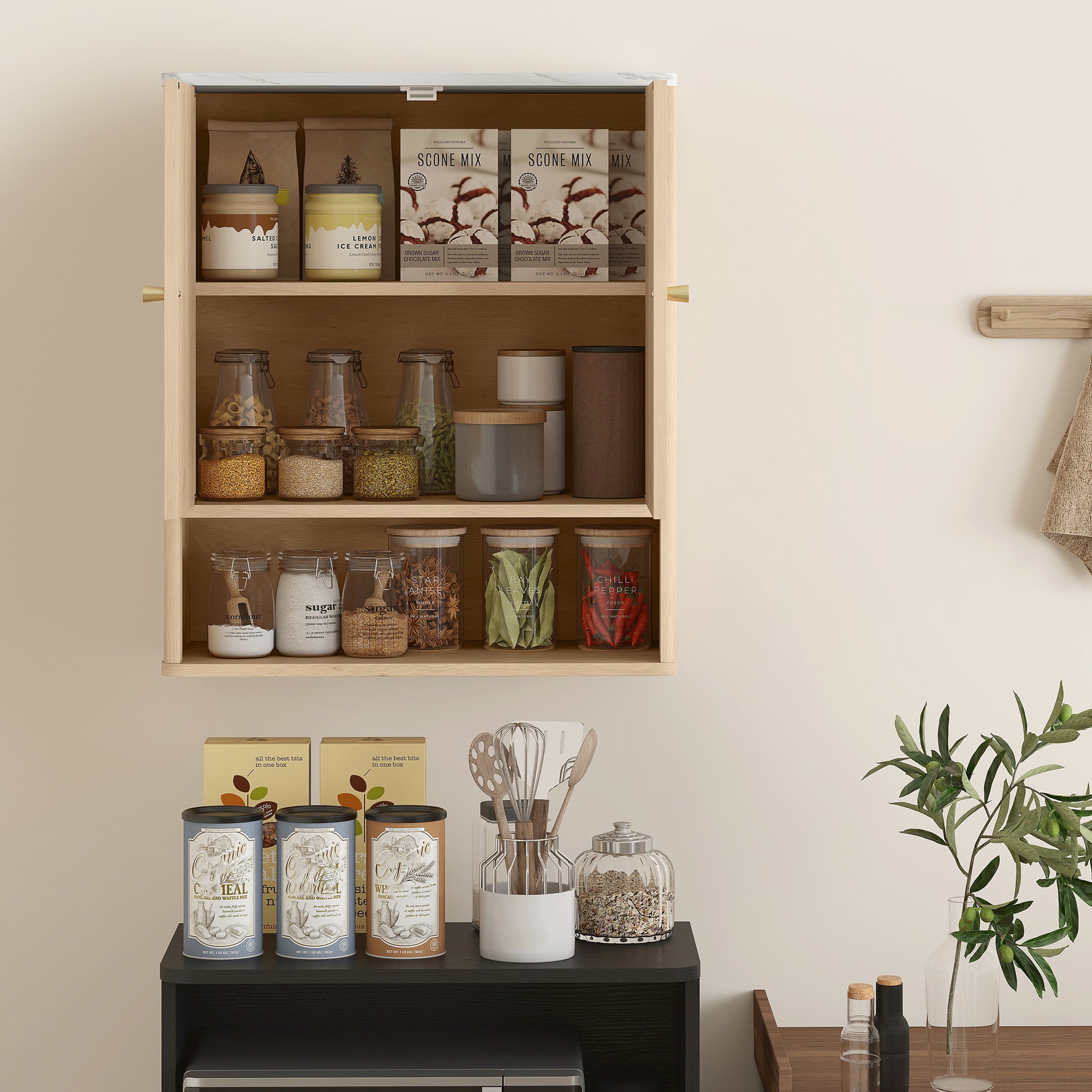 Kozy - Bathroom Wall Cabinet with Adjustable Shelf - Oak