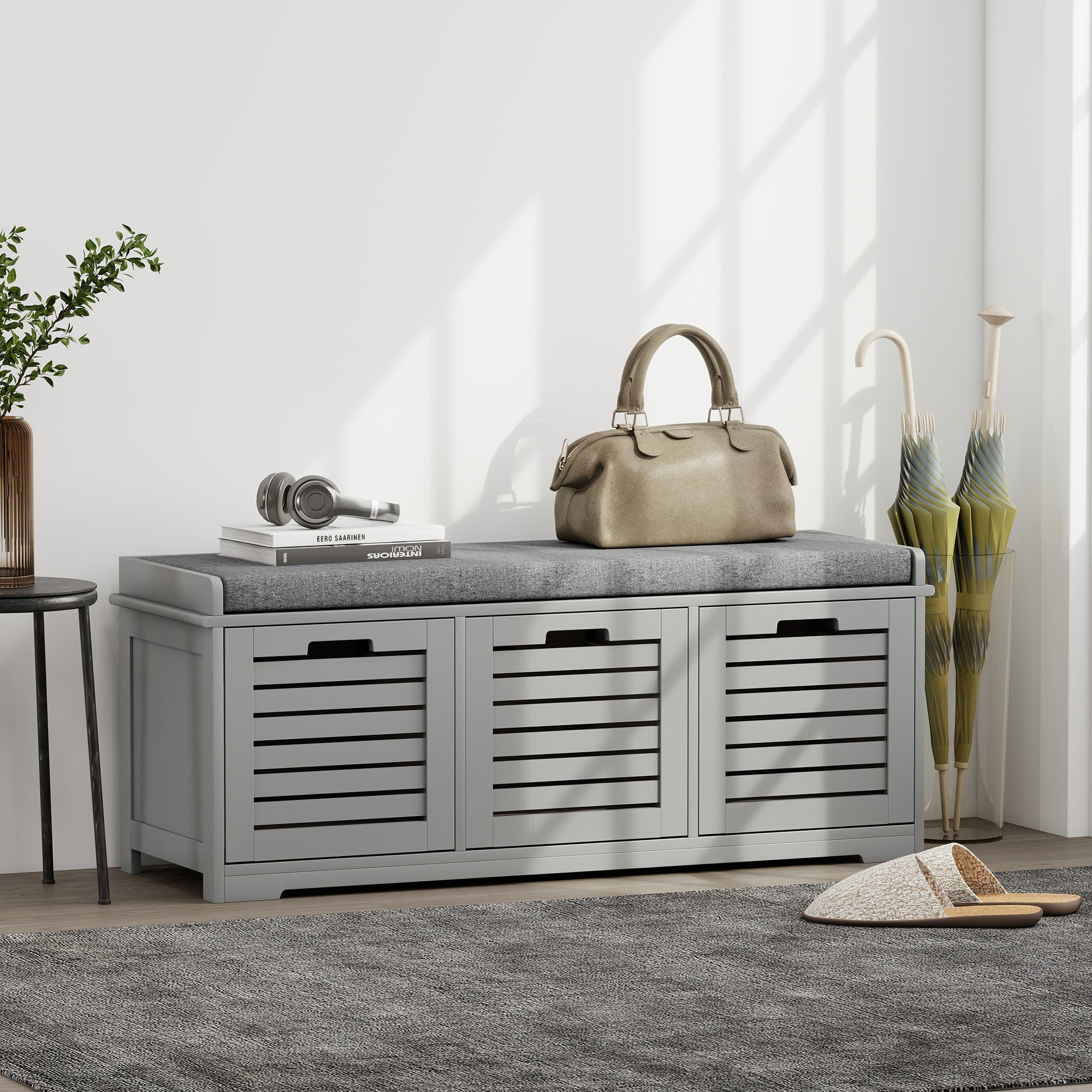 Kozy - 3-Drawer Shoe Storage Bench - Grey