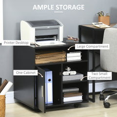 Kozy Multi-Storage Printer Stand Unit Office Desk Side Mobile Storage w/ Wheels Modern Style 60L x 50W x 65.5H cm - Black