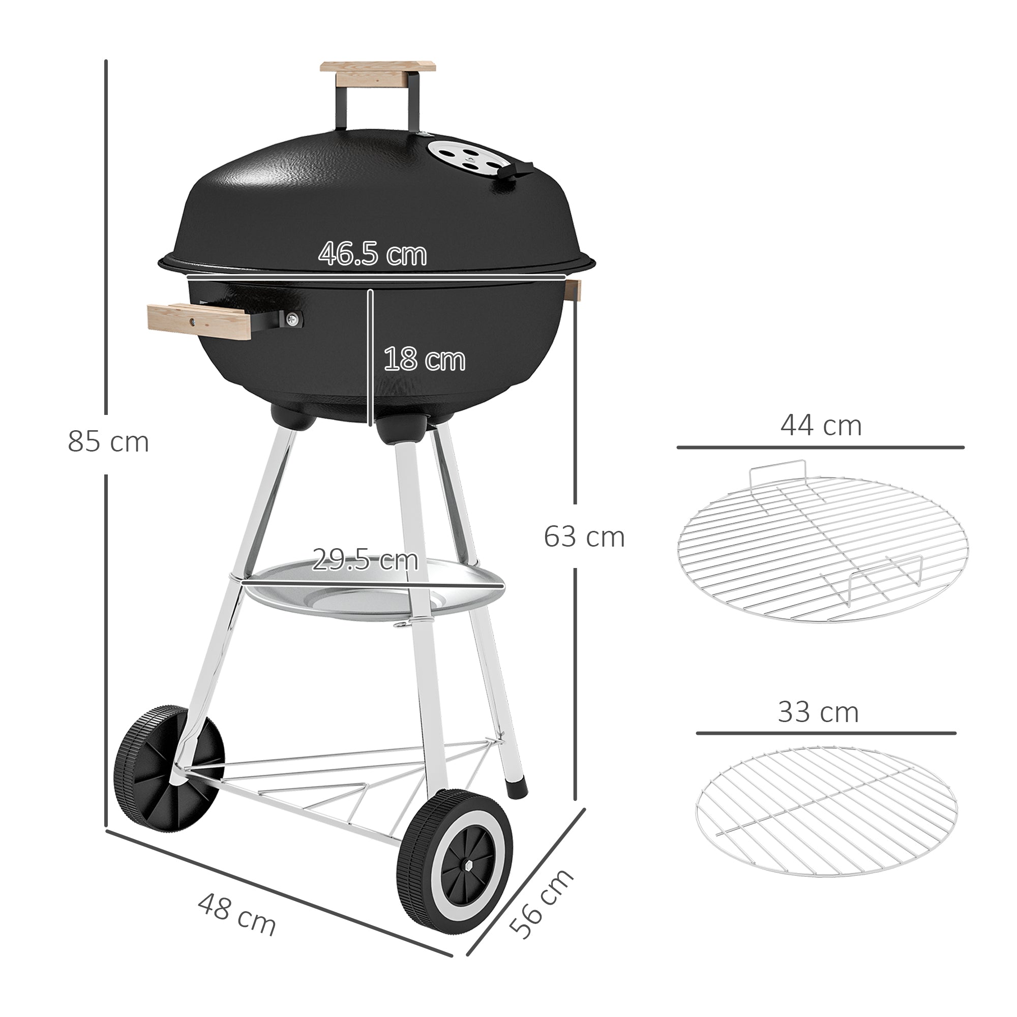 Outsunny BBQ Grill Charcoal Grill Portable Charcoal BBQ Round Kettle Grill Outdoor Heat Control Party Patio Barbecue