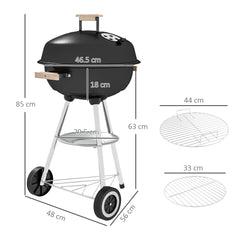 Outsunny BBQ Grill Charcoal Grill Portable Charcoal BBQ Round Kettle Grill Outdoor Heat Control Party Patio Barbecue