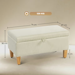 Kozy - 30L Linen Storage Ottoman Padded Footstool with Rubberwood Legs for Storage Box, Bed End, Shoe Bench, Seating, Beige