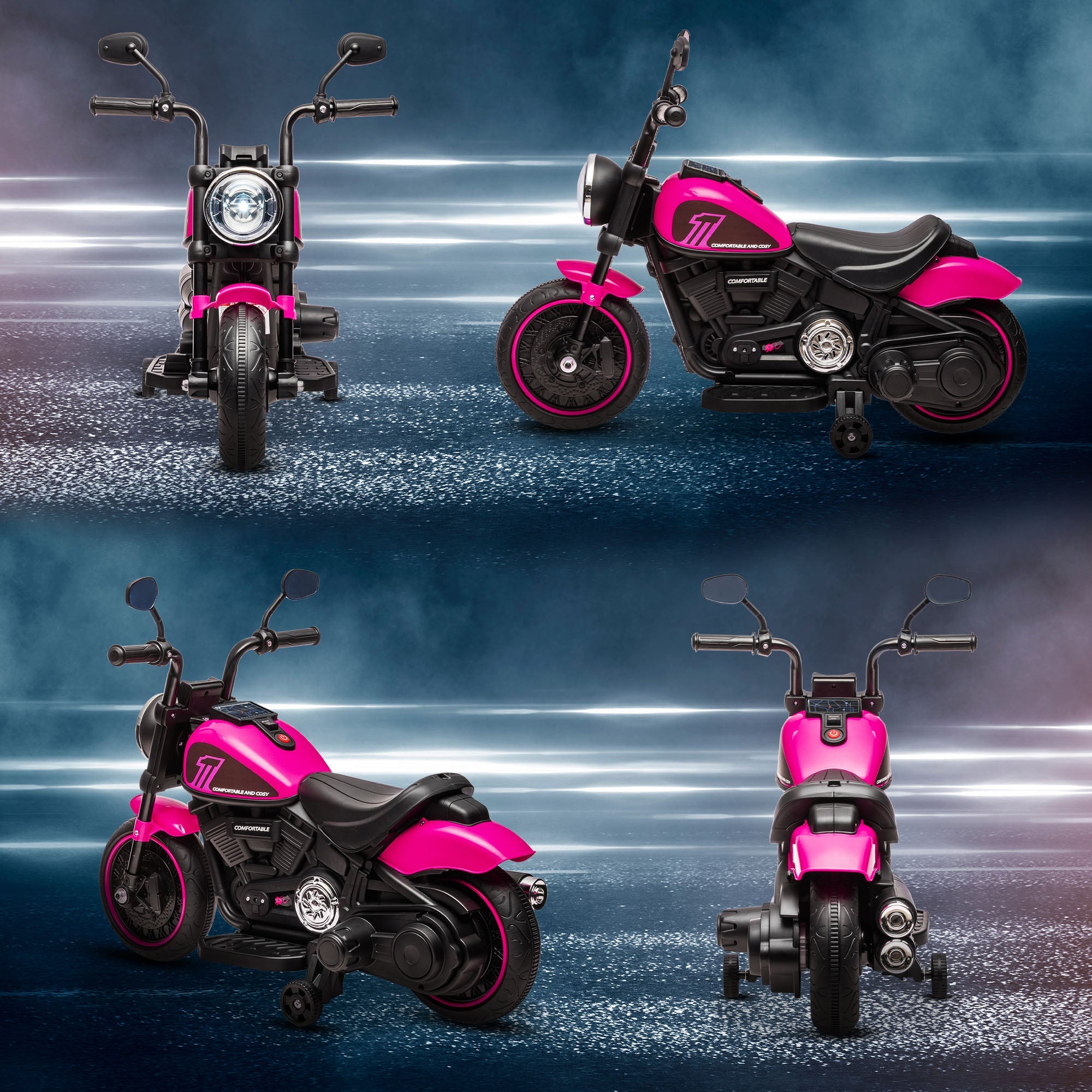 HOMCOM Kids' Electric Motorbike: 6V Ride-On with Training Wheels & Push-Start, Pretty in Pink | Aosom UK