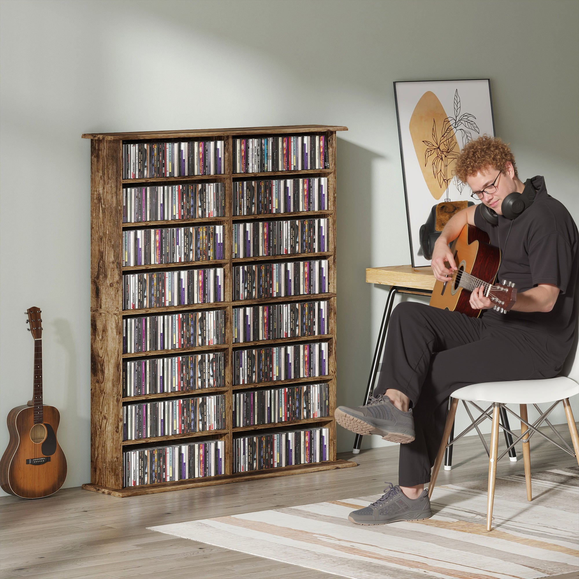 Kozy 16-Compartment Media Shelf - Rustic Brown