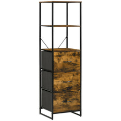 HOMCOM Industrial-Style Bookshelf, Tall Bookcase w/ 2 Open Shelves & 3 Foldable Fabric Drawers, Multifunctional Storage Unit, Rustic Brown | Aosom UK