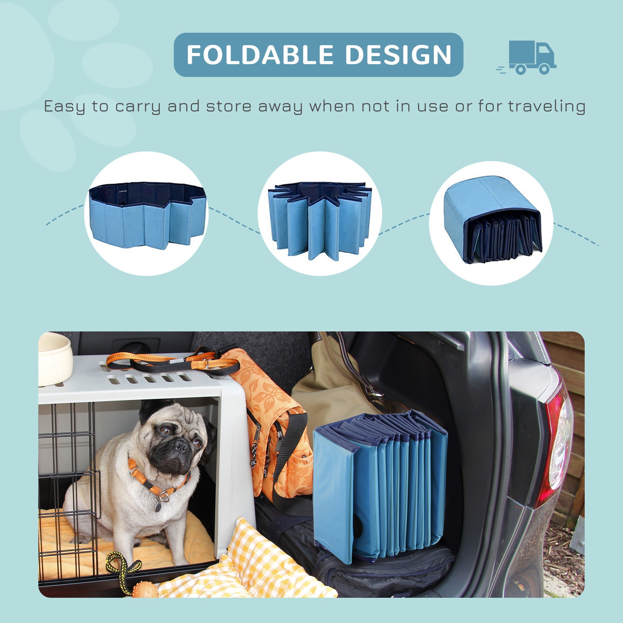 PawHut Pet Swimming Pool, Foldable, 80 cm Diameter-Blue | Aosom UK