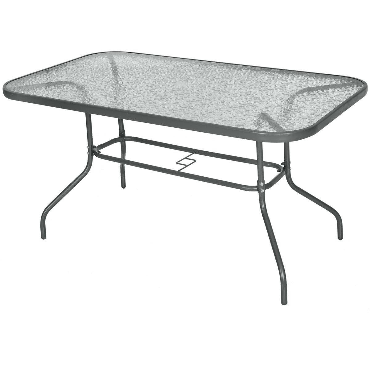 Kozy Garden Dining Table Glass Top Metal Frame with Parasol Hole Outdoor Balcony Grey 140L x 80Wcm
