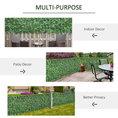 Outsunny Artificial Hedge Screen, Leaf Design for Garden Outdoor Indoor Decor, 3M x 1M, Dark Green