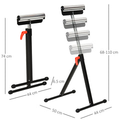 Kozy Folding Roller Stand, Material Support Pedestal with Ball Bearing Roller Height Adjustable Portable, Metal Construction, Black