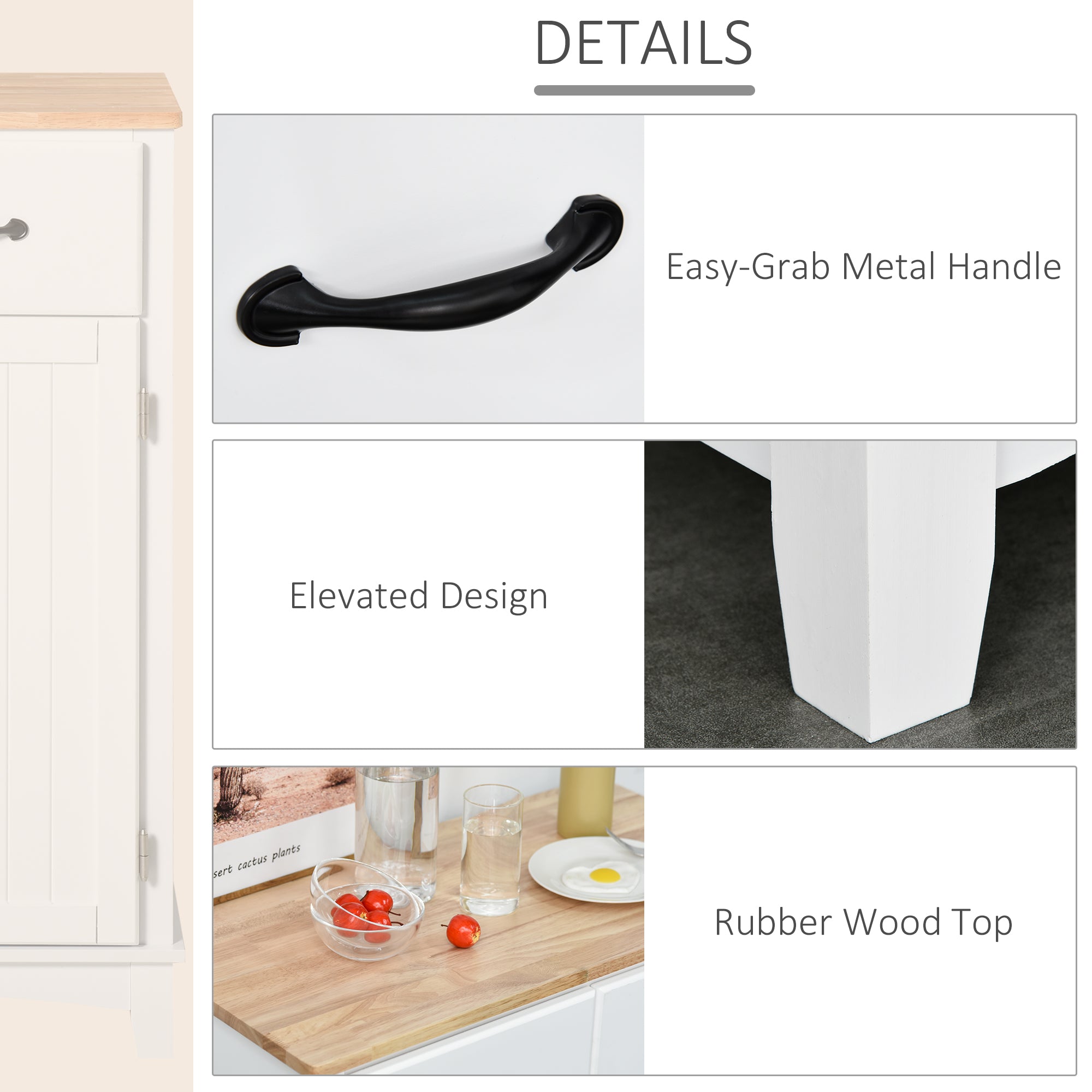 Kozy Modern Kitchen Cupboard, Wooden Storage Cabinet, Tableware Organizer with 2 Drawers for Living & Dining Room, White