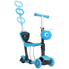 Kozy Adjustable Kids Toddler Scooter, with Removable Seat, Back Handle, Blue