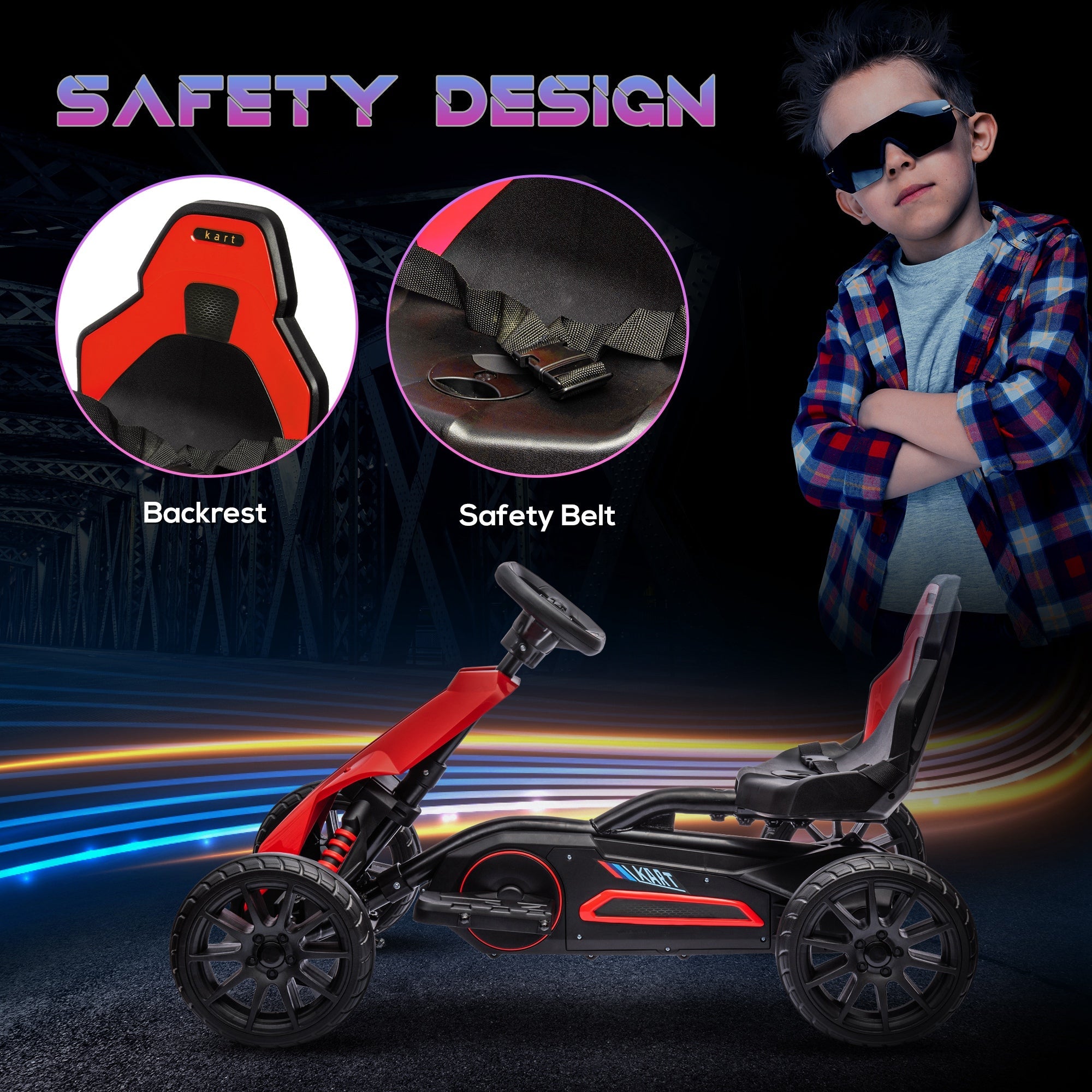 HOMCOM 12V Electric Go Kart for Kids, Ride-On Racing Go Kart w/ Forward Reversing, Rechargeable Battery, 2 Speeds, for Kids Aged 3-8, Red