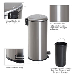 HOMCOM Foot Pedal Bin Stainless Steel Metal Waste Rubbish Lid Kitchen Garbage 30L