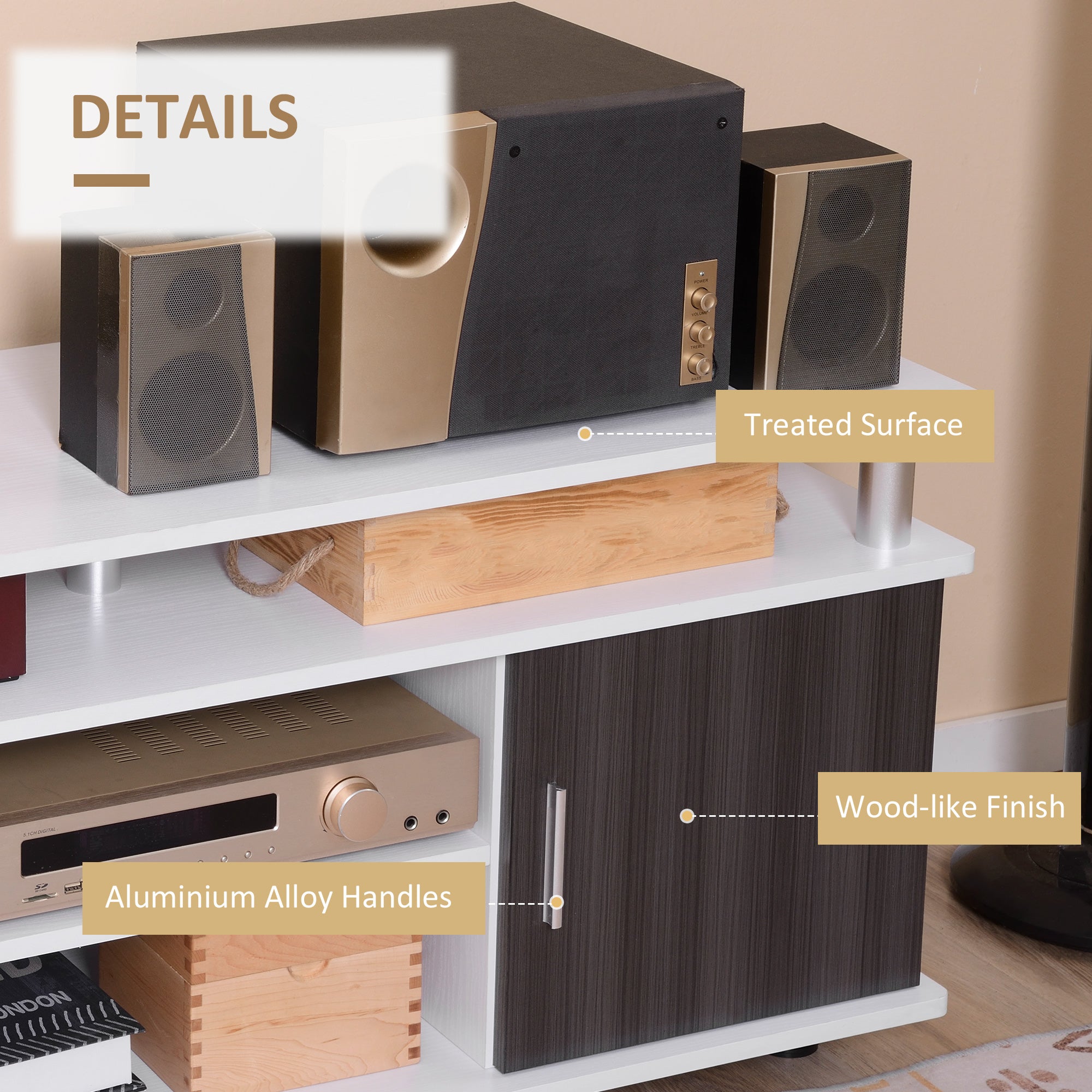 Kozy TV Cabinet Unit for TVs up to 50'' with Storage Shelf and Cupboards, Living Room Entertainment Center Media Console, Grey and White