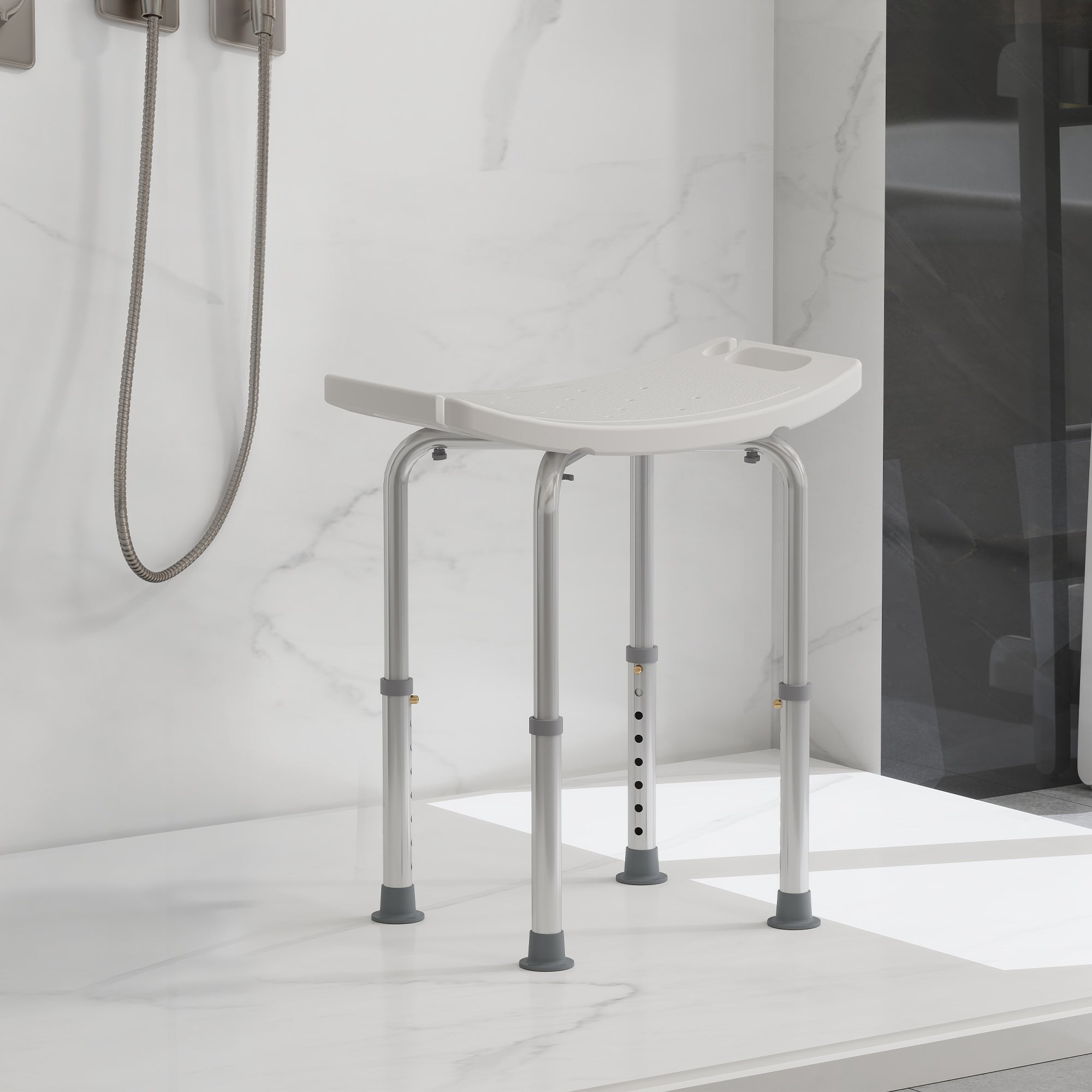 Kozy Height Adjustable Bath Stool, Aluminium Shower Stool with Non-Slip Pads for Elderly, Disabled, Seniors, Pregnant, White