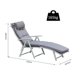 Outsunny Outdoor Patio Sun Lounger Garden Texteline Foldable Reclining Chair Pillow Adjustable Recliner with Cushion - Grey | Aosom UK