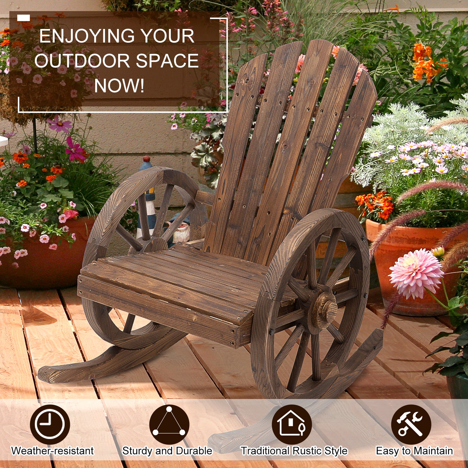 Outsunny Wooden Adirondack  Rocking Chair Reclining Armchair Outdoor Garden Furniture Patio Porch Rocker