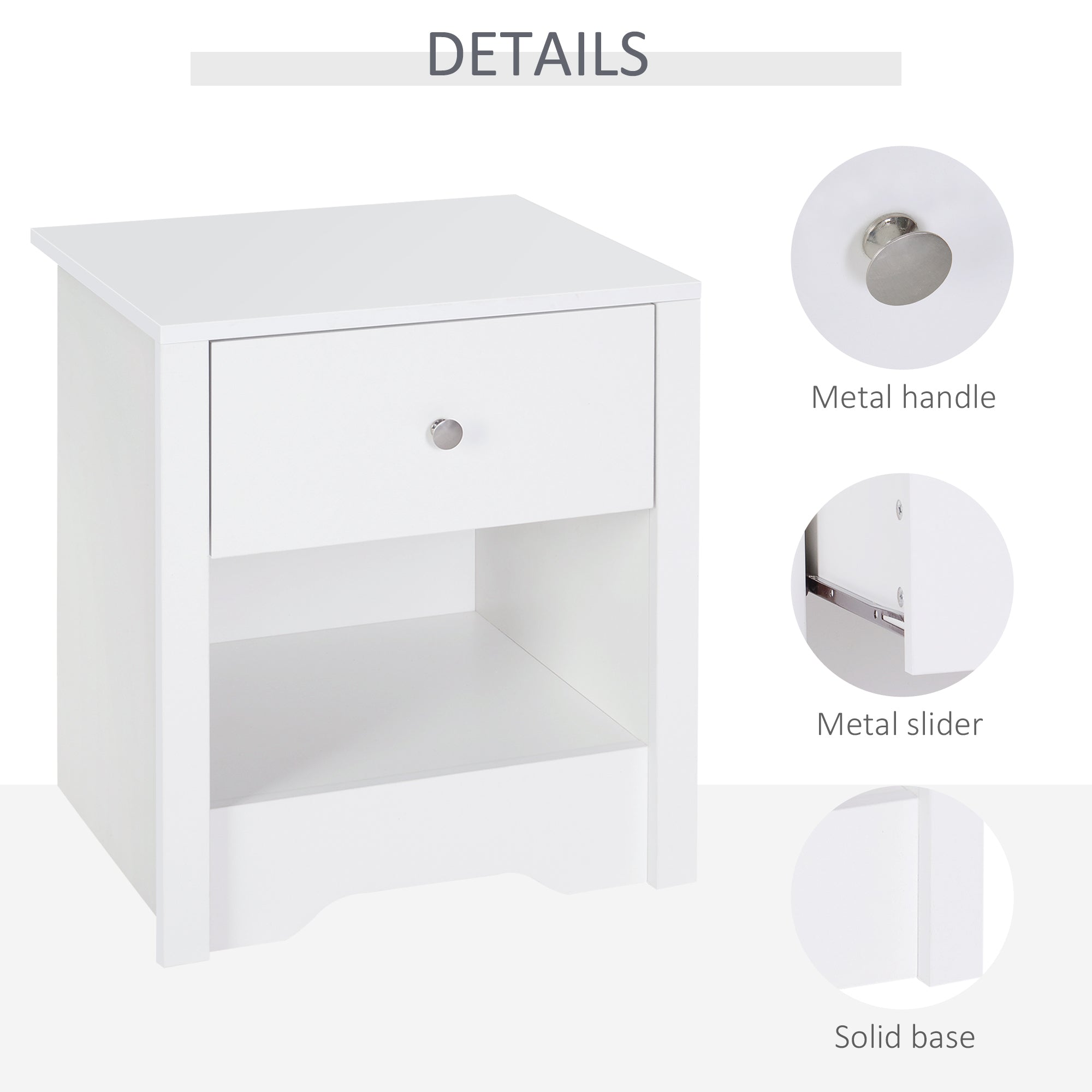 Kozy Modern Bedside Table, Nightstand with Drawer Shelf, End Table for Living room, Bedroom White