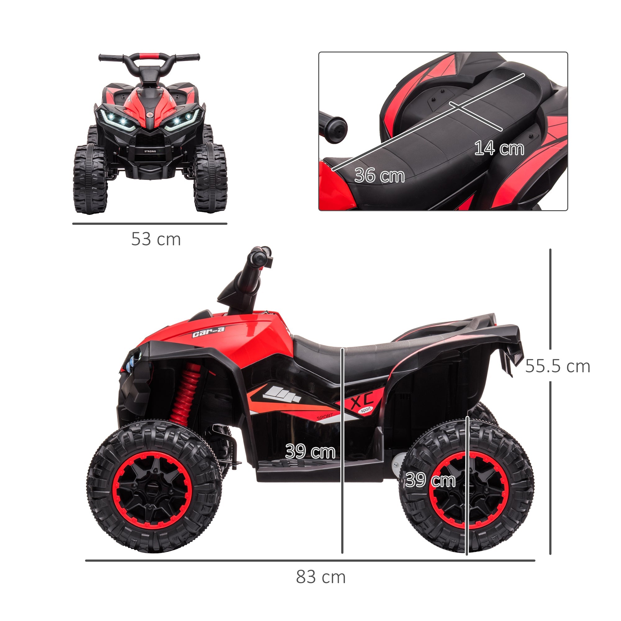 HOMCOM 12V Ride-On Quad Bike w/ Music, Horn, for Ages 3-5 Years - Red | Aosom UK