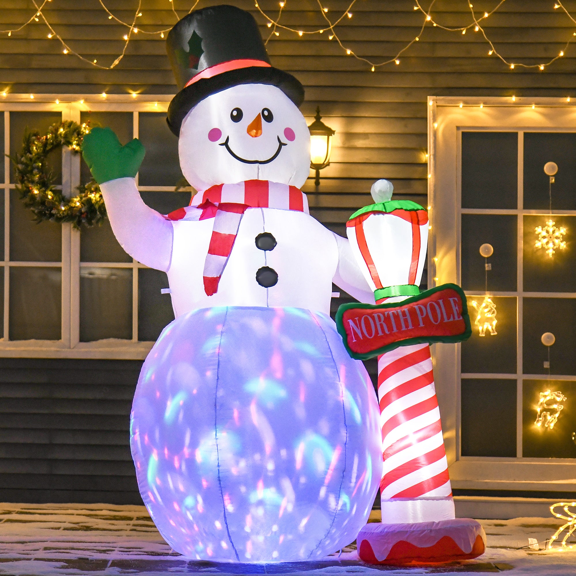 Kozy 8ft Tall Christmas Inflatable Snowman with Street Lamp, Lighted for Home Indoor Outdoor Garden Lawn Decoration Party Prop