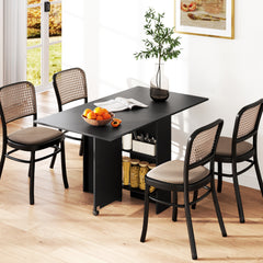 Kozy Folding Dining Table, Drop Leaf Table with 2-Tier Shelves, Rolling Casters, for Small Spaces, Kitchen, Cement Grey