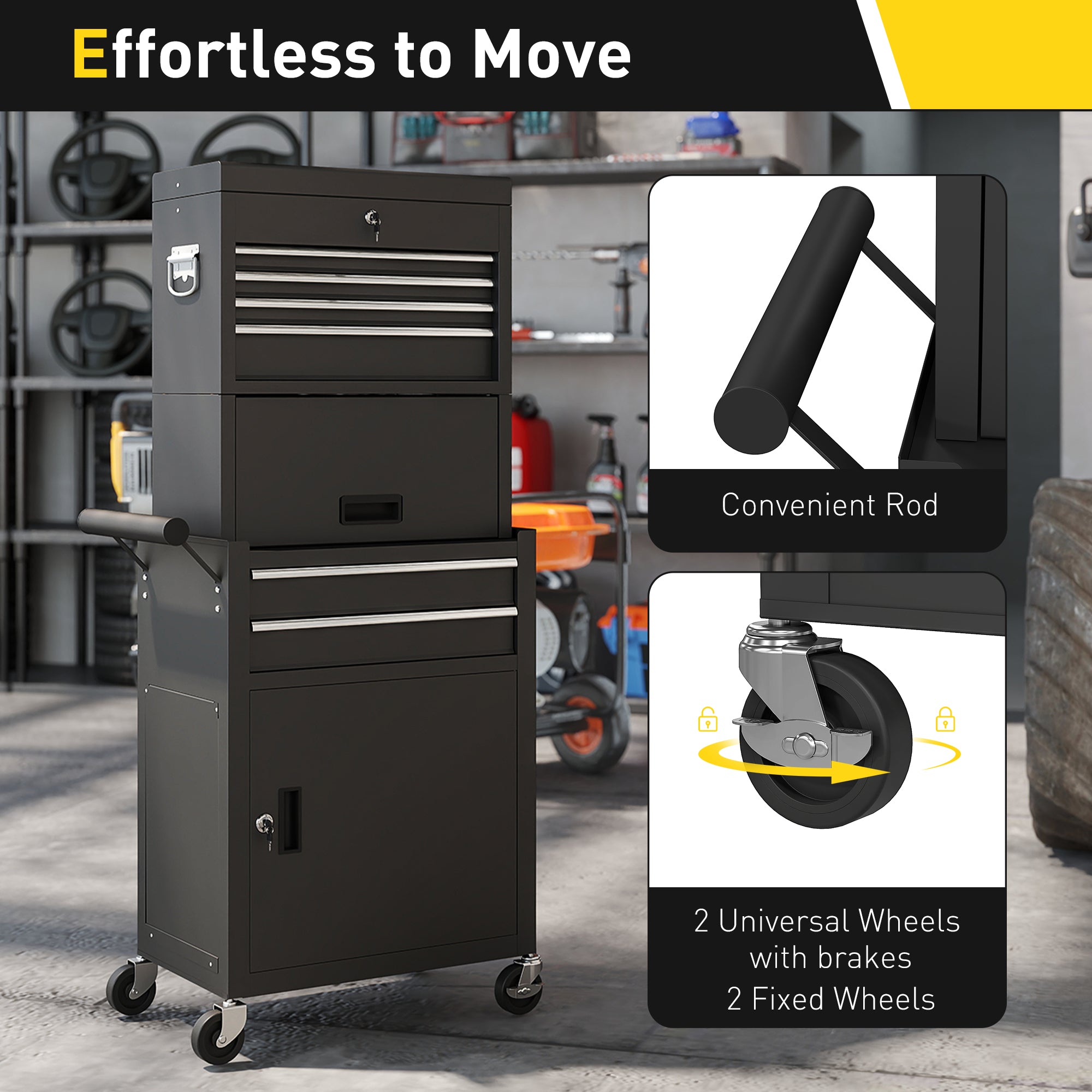 Kozy - Three-Part Steel Locking Tool Chest - Black