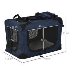 Kozy Foldable Pet Carrier for Small and Miniature Dogs, Portable Cat Carrier Soft Side Pet Travel Crate with Removable Mat, Storage Bags, Breathable Mesh 60 x 41.5 x 41cm - Dark Blue