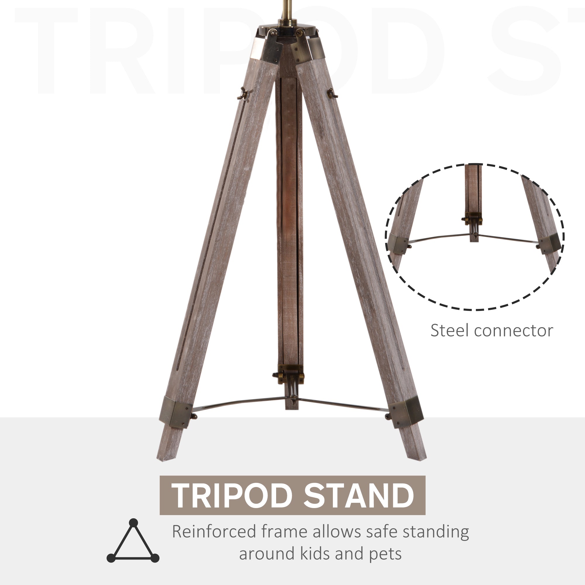 Kozy Industrial Tripod Floor Lamp, Nautical Searchlight with Adjustable Height, Wood Legs, E14 Lamp Base for Living Room, Bedroom, Grey and Bronze