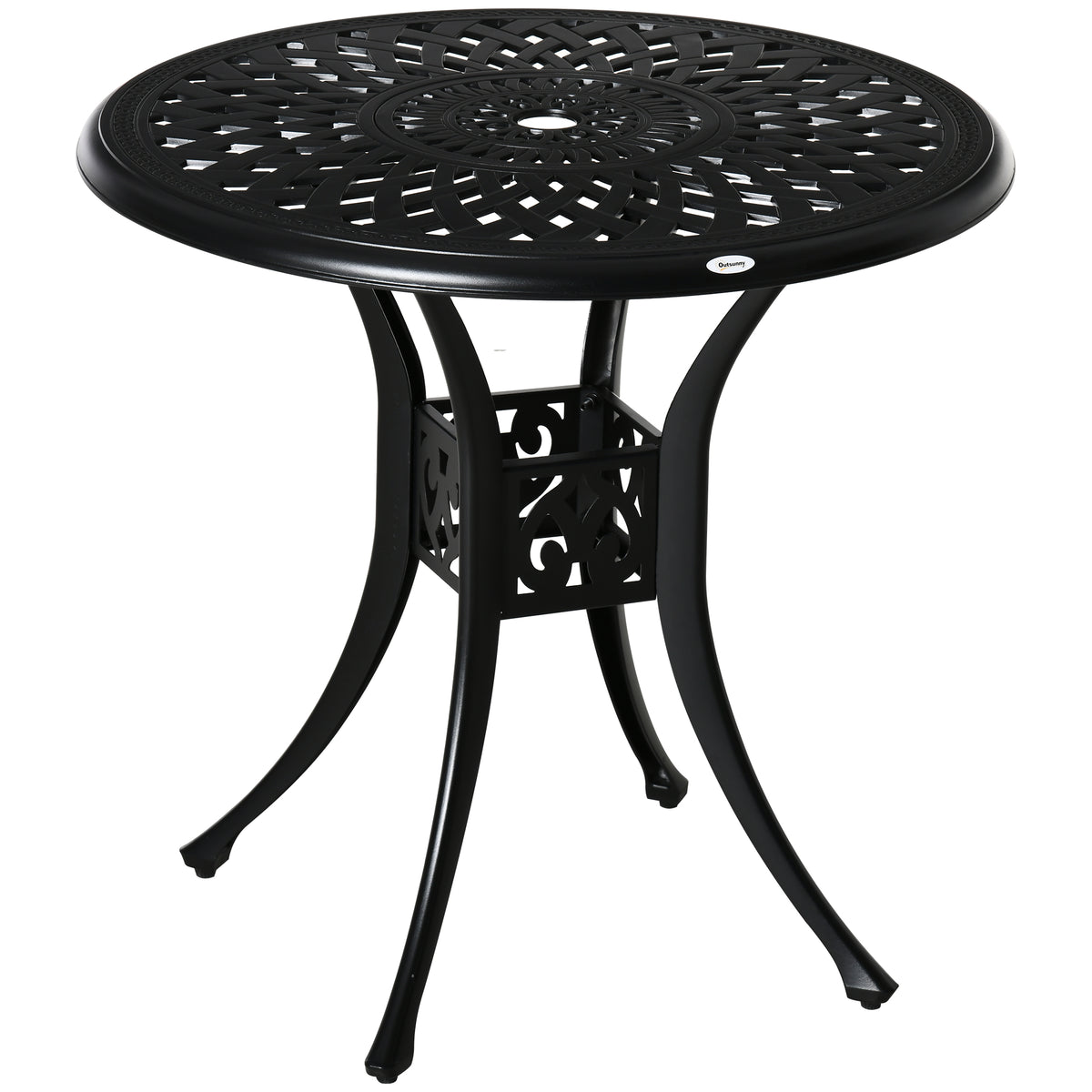 Kozy 78 cm Round Garden Dining Table with Parasol Hole Antique Cast Aluminium Outdoor Table Only, Black