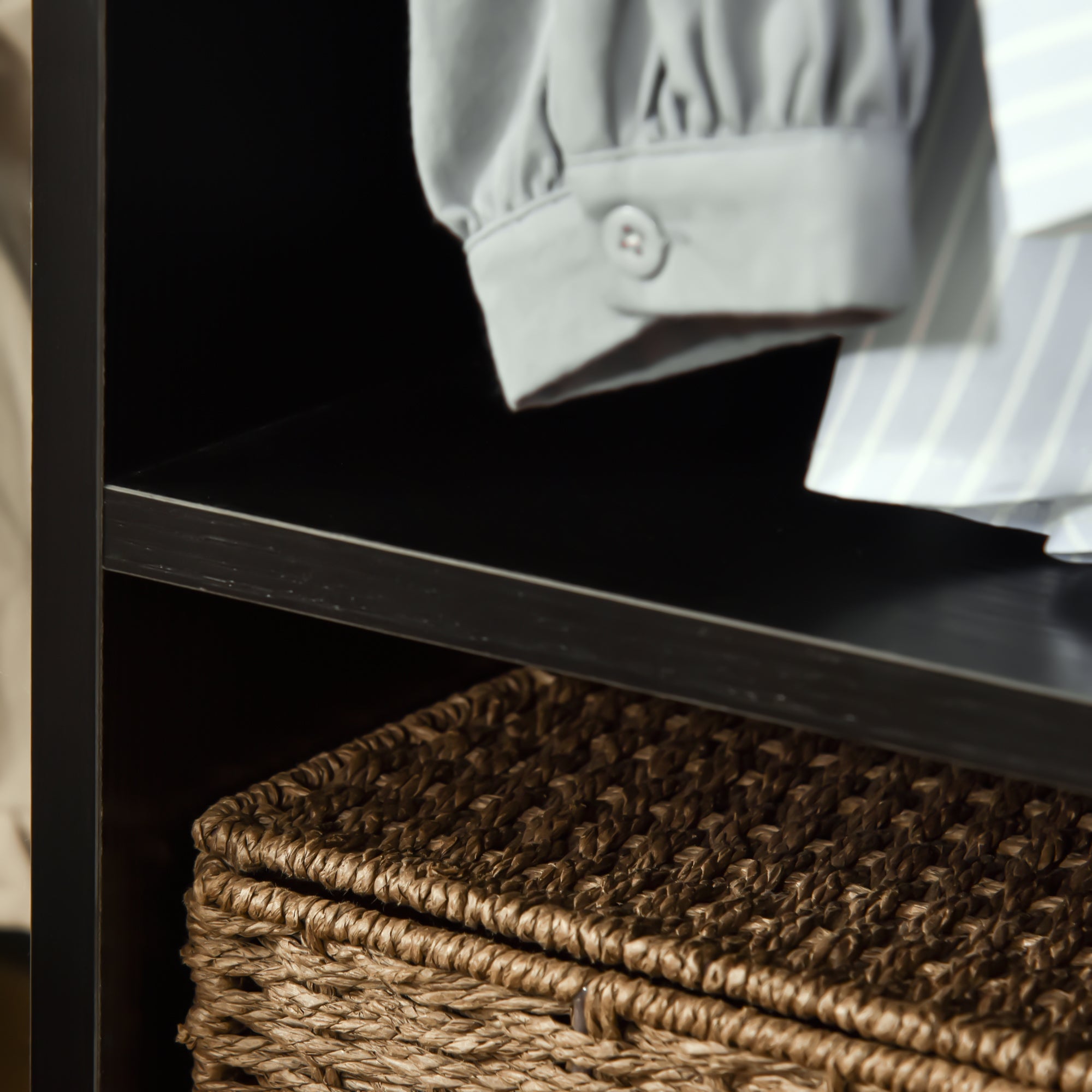 Kozy Open Wardrobe on Wheels, Bedroom Wardrobe with Clothes Hanging Rail, 2 Storage Shelves, Mobile Garment Rack for Cloakroom, Hallway, Black