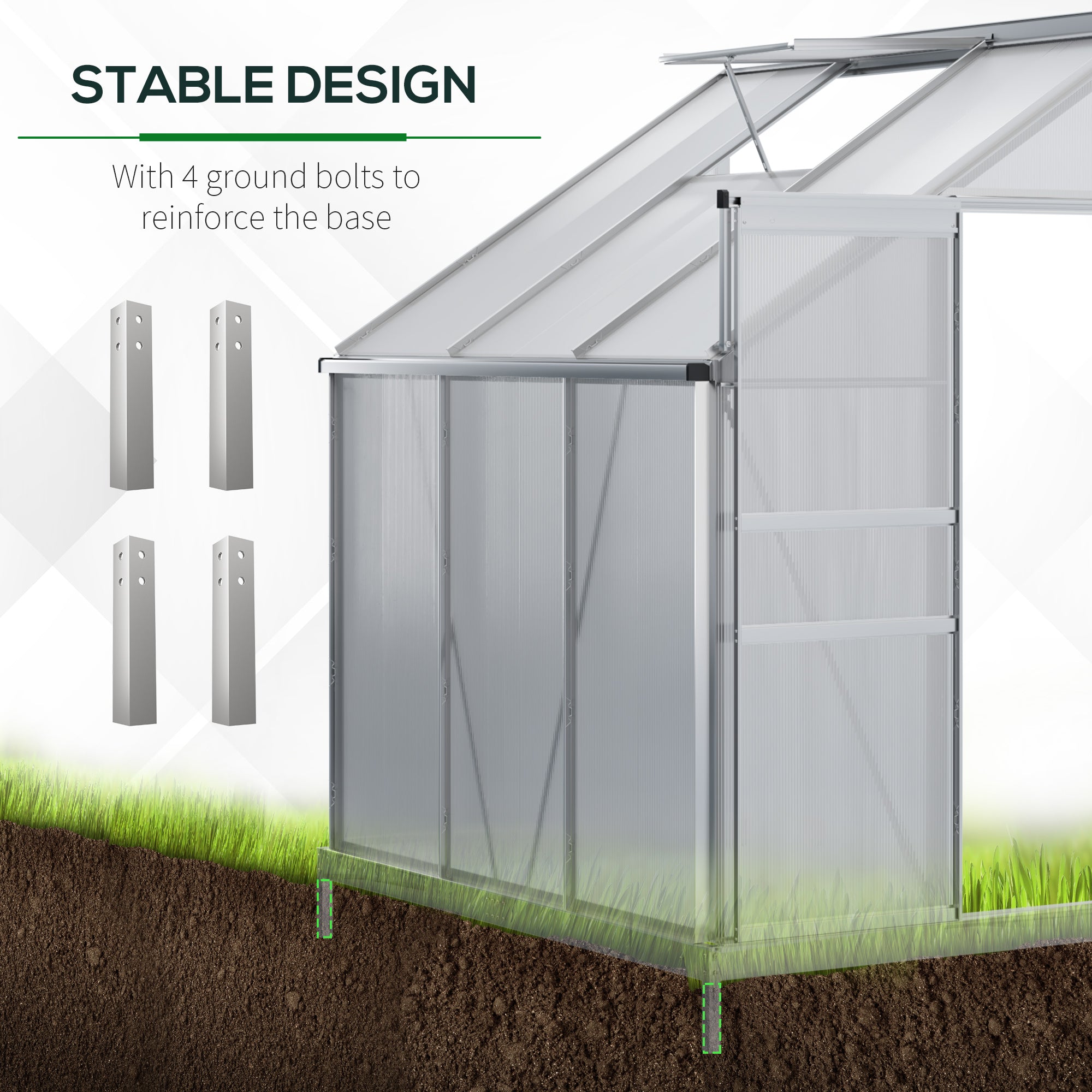 Kozy 6 x 4ft Lean to Wall Polycarbonate Greenhouse Aluminium Walk-in Garden Greenhouse with Adjustable Roof Vent, Rain Gutter and Sliding Door, Clear