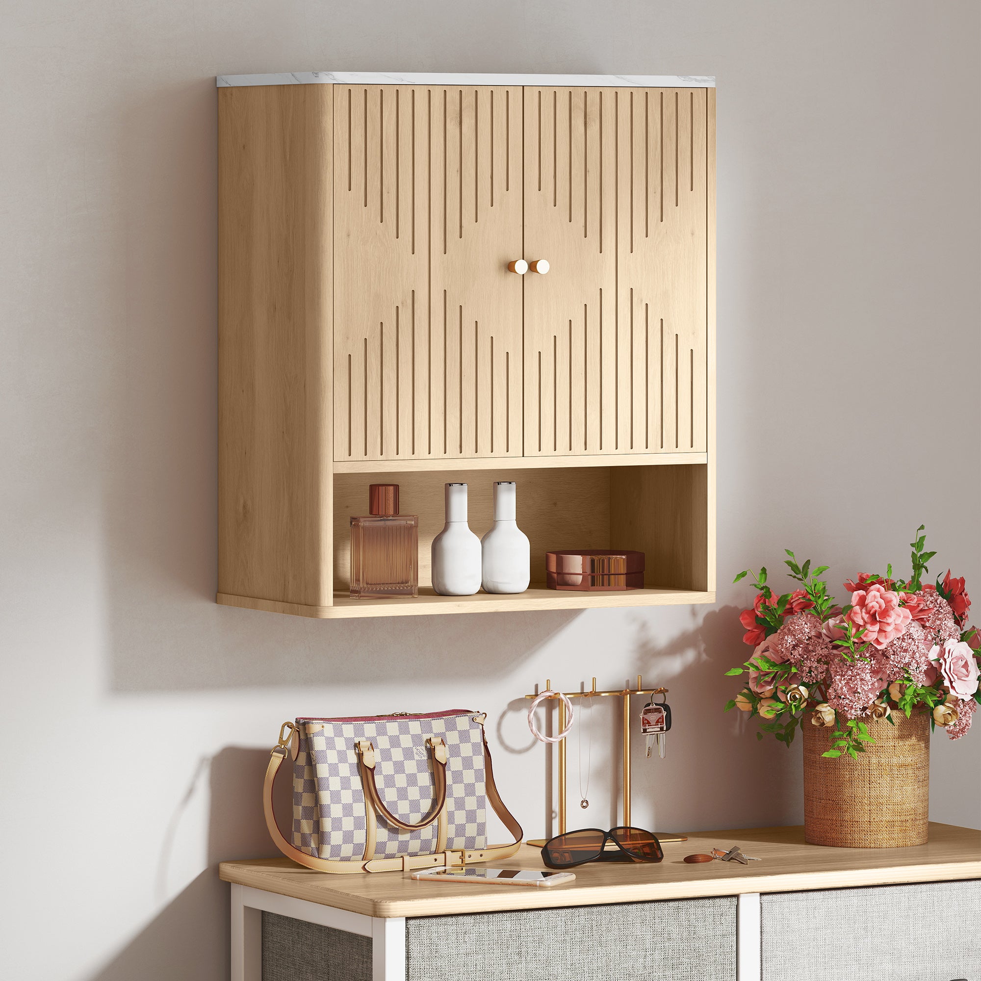 Kozy - Bathroom Wall Cabinet with Adjustable Shelf - Oak