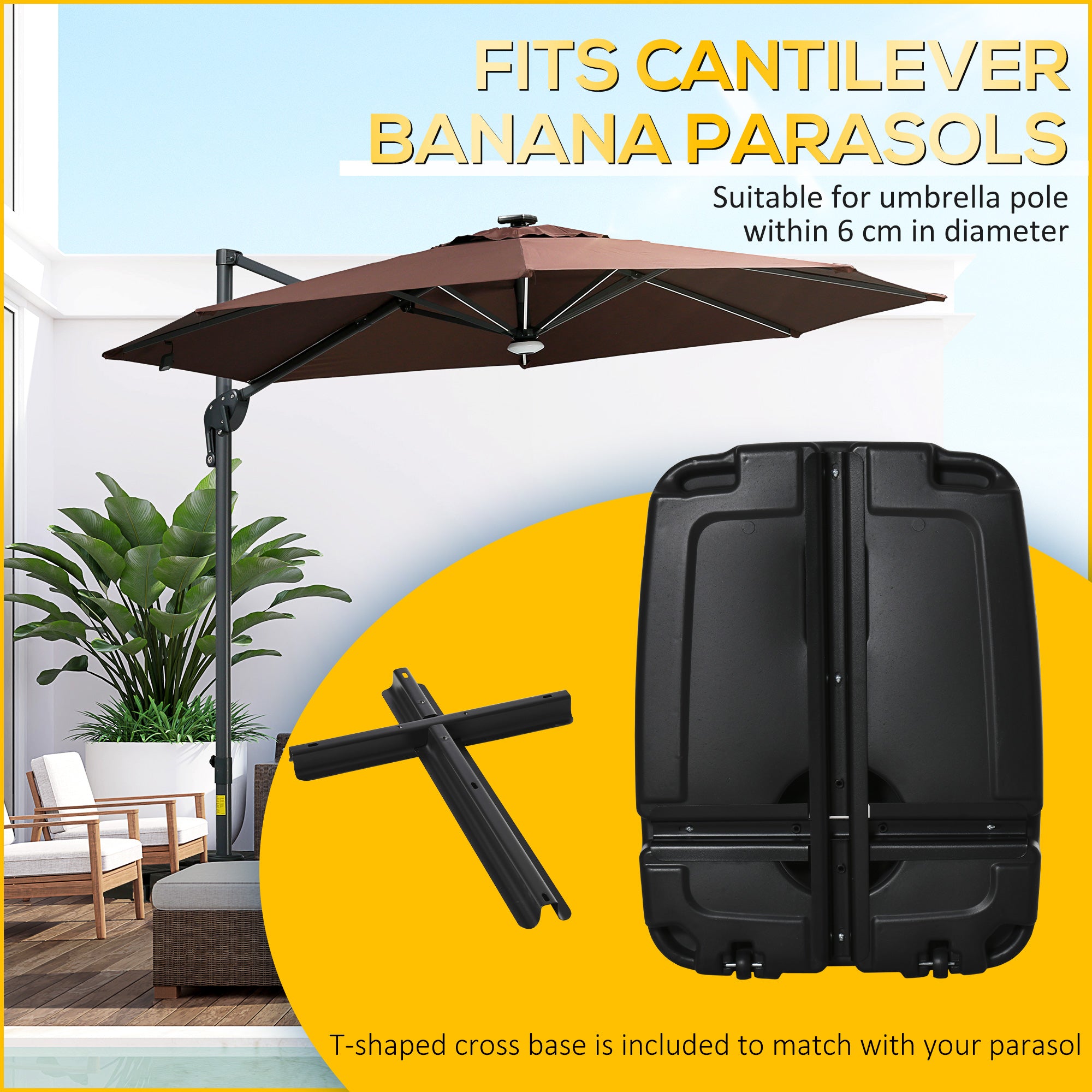 Kozy Parasol Base, Water and Sand Filled, Up to 100kg, Portable Umbrella Stand Weights for Cantilever Banana Parasol with Wheels, Black