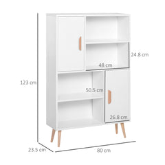 HOMCOM Sideboard Bookshelf Free Standing Bookcase Shelves Unit Display Storage Cabinet Wooden Leg w/ Two Doors White