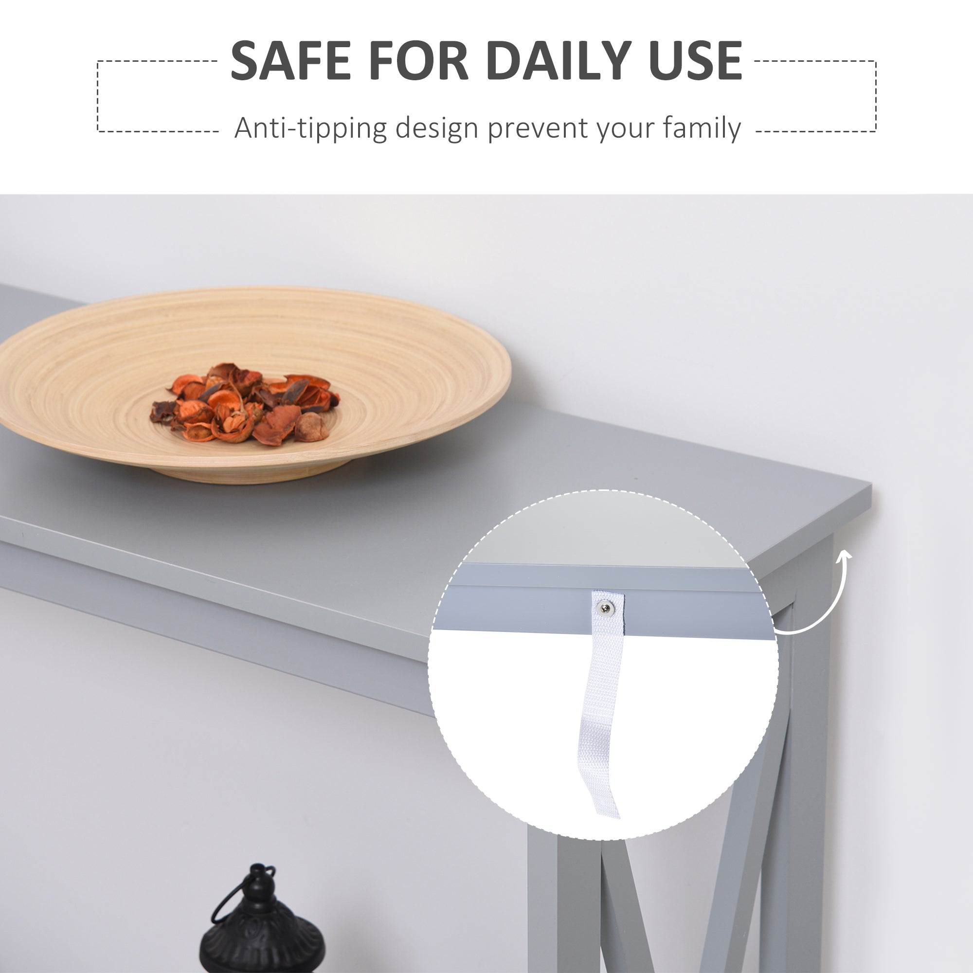 Kozy Console Table Hallway Desk w/Storage Shelf, X Design for Living Room Entryway, Grey