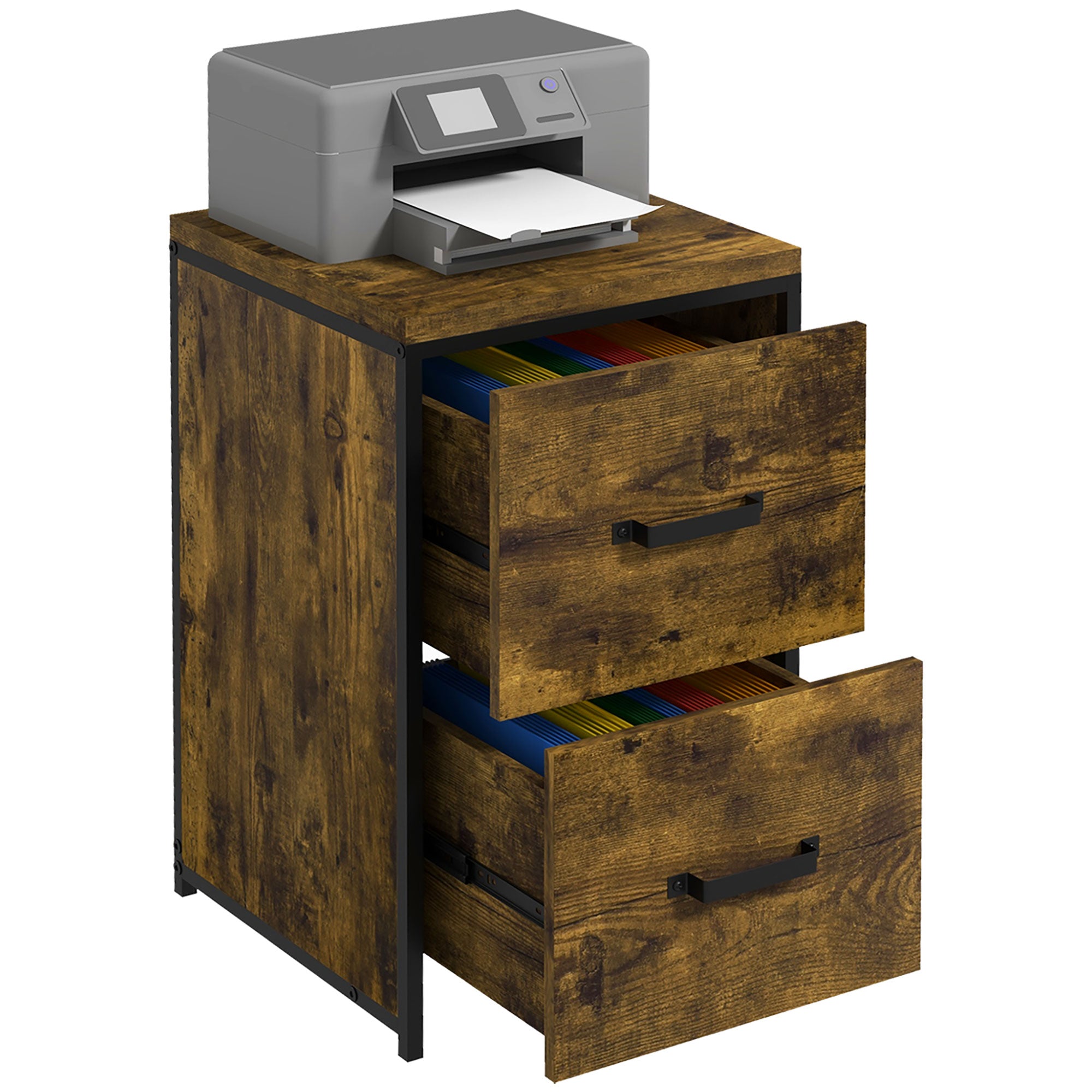 Kozy 2-Drawer file Cabinet, Industrial filing cabinets for Home, Hanging File Folders, Vertical Home Office Organizer for A4 Size, Rustic Brown