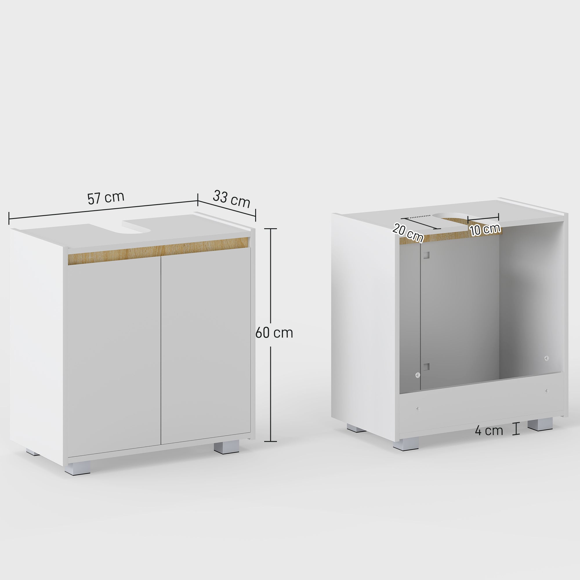 Kozy Modern Bathroom Sink Cabinet, Floor Standing Under Sink Cabinet, Freestanding Storage Cupboard with Double Doors, White