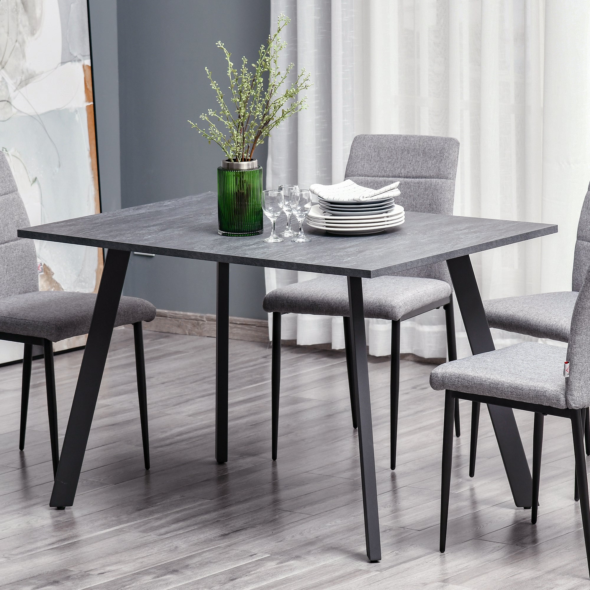 Kozy Dining Table, Contemporary Rectangle Kitchen Table with Metal Legs and Spacious Tabletop for Dining Room, Living Room, Dark Grey