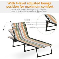 Kozy Folding Sun Lounger Beach Chaise Chair Garden Reclining Cot Camping Recliner with 4 Position Adjustable Multicolored