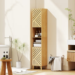 Kozy - Multi-Storage Bamboo Door Bathroom Cabinet - Natural Finish
