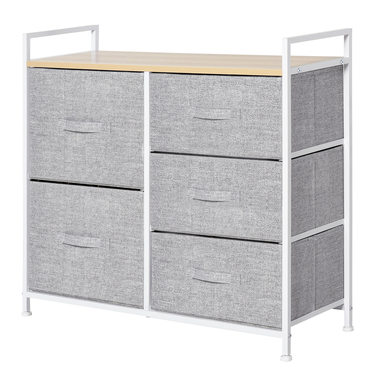 Kozy 5 Drawer Linen Basket Storage Unit Home Organisation w/ Shelf Handles Metal Frame Adjustable Feet Hallway Home Dresser Grey