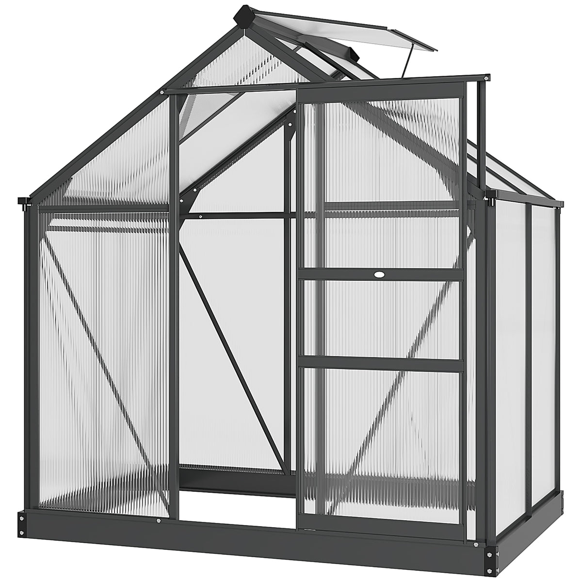 Kozy 6 x 4ft Polycarbonate Greenhouse, Large Walk-In Green House with Slide Door and Window, Garden Plants Grow House with Aluminium Frame and Foundation, Grey