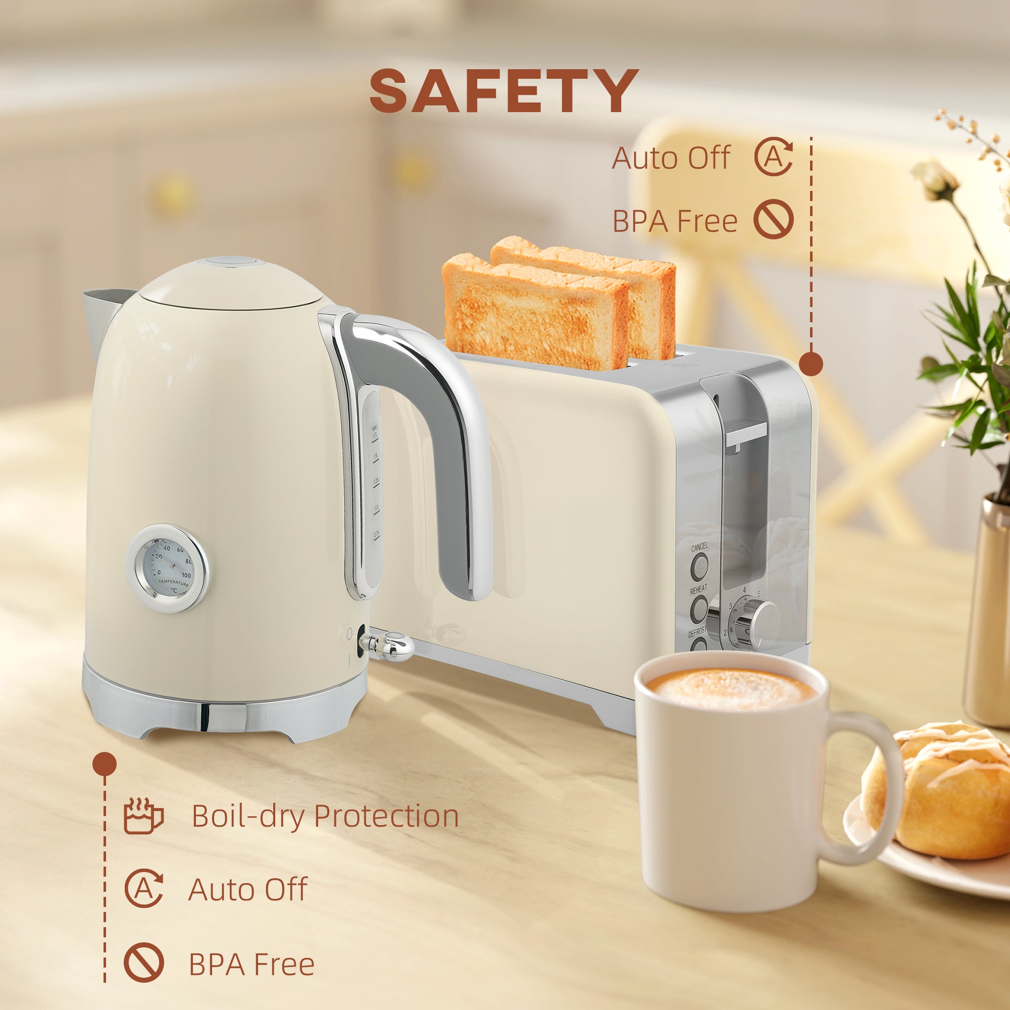 Kozy - Retro Toaster and Kettle Set - Cream
